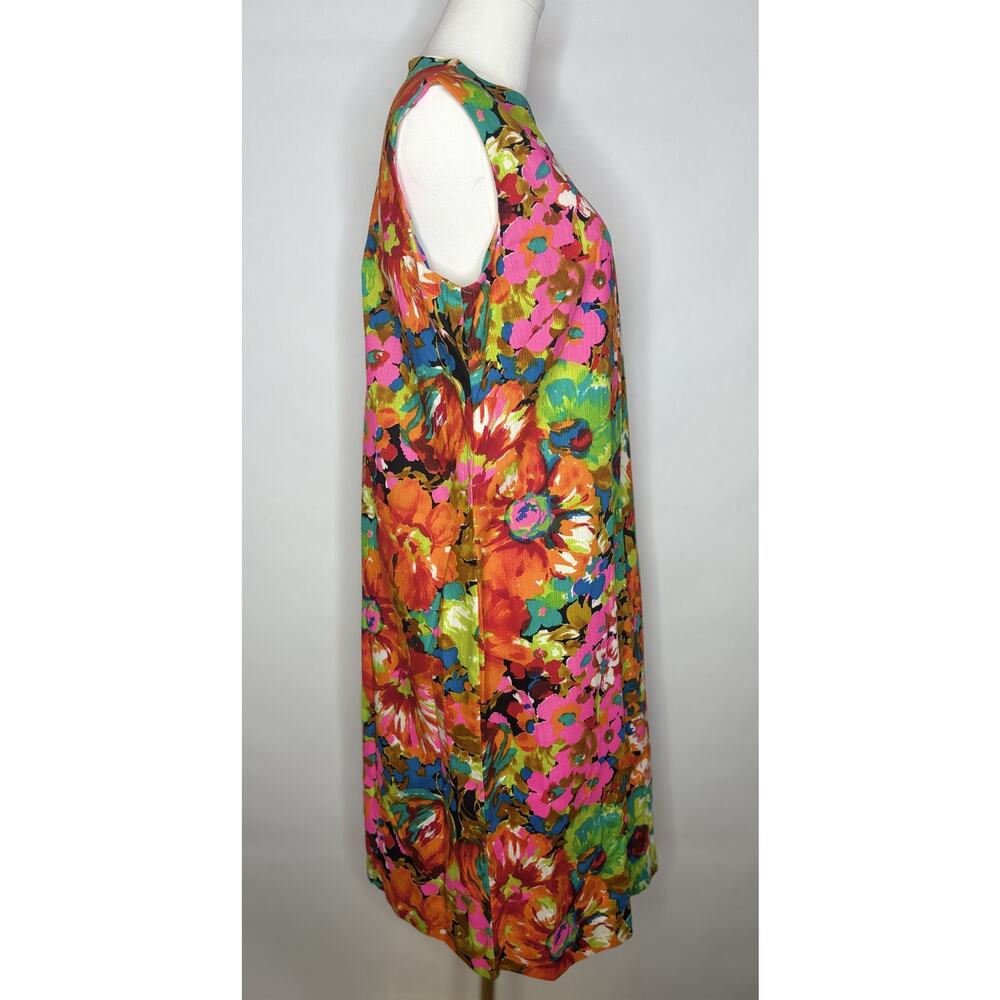 Vintage John Abbott Floral Shift Dress Multicolor Mod Sleeveless Midi Large - Picture 8 of 14